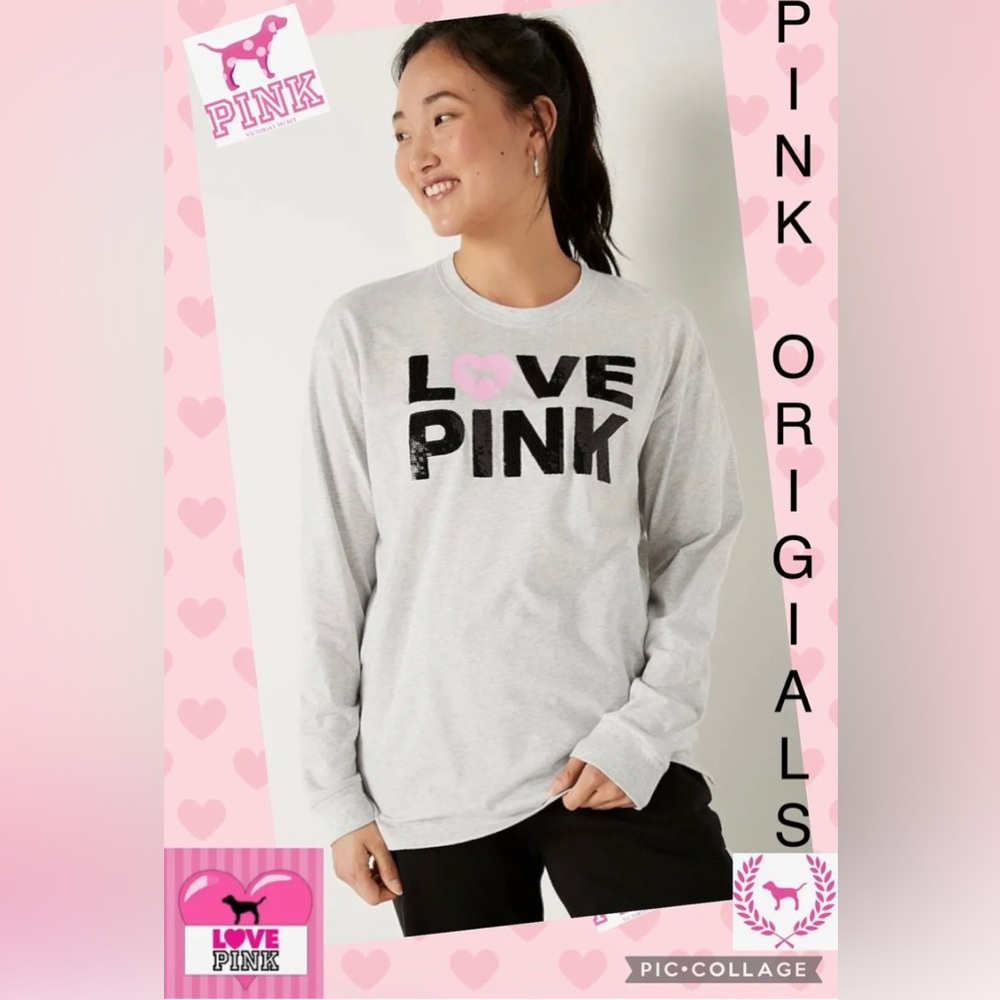Victoria's Secret Pink Originals Bling Long
Sleeve Campus Tee L XLarge VS SHINE